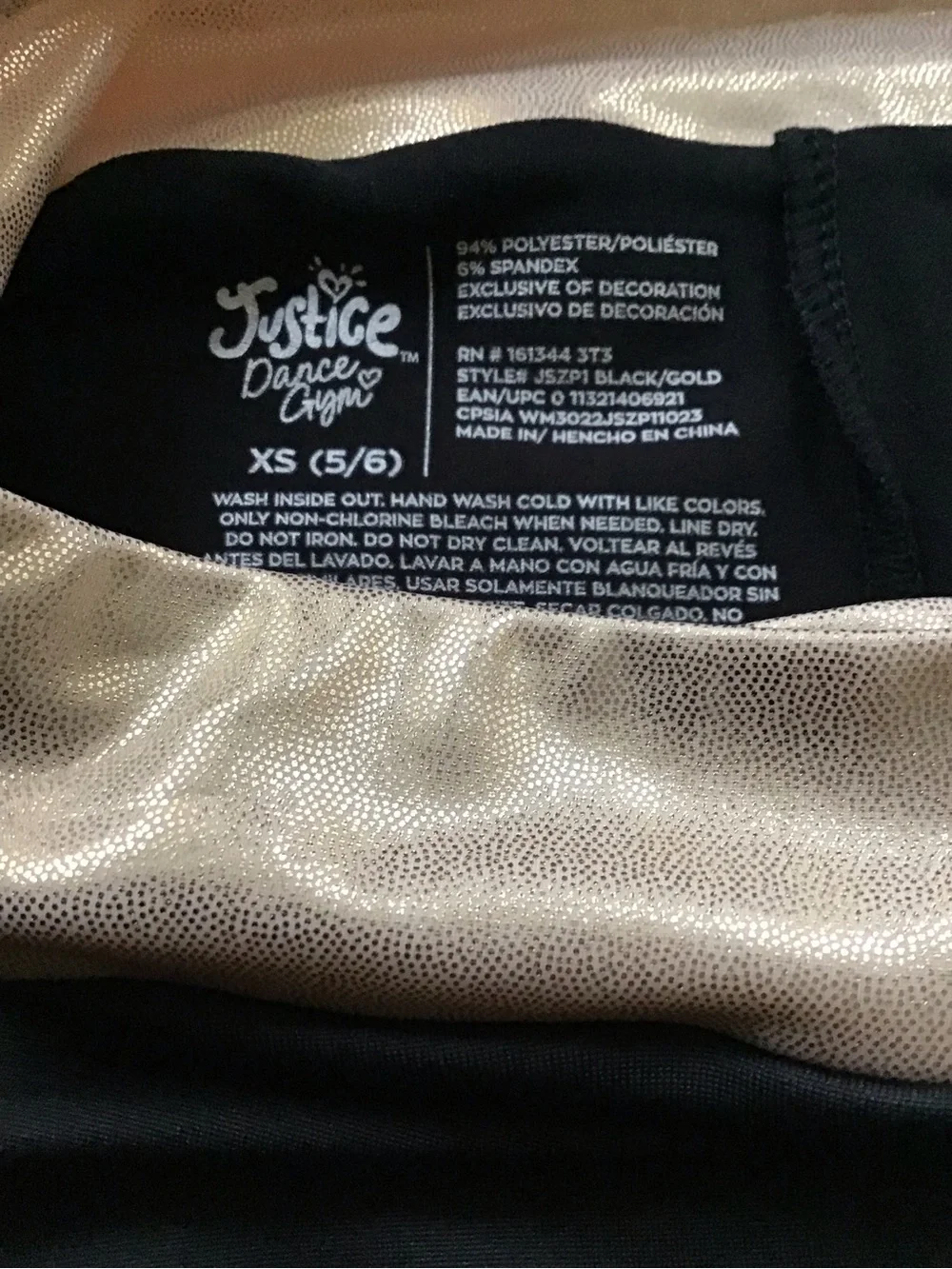 Justice Black Top with Shimmery Gold Sleeves 7/8 and skirt 5/6